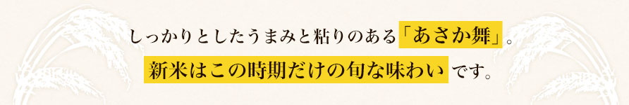 しっかりとしたうまみと粘りのある「あさか舞」。新米はこの時期だけの旬な味わい です。