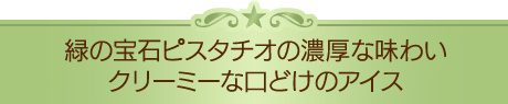 緑の宝石ピスタチオの濃厚な味わいクリーミーな口どけのアイス