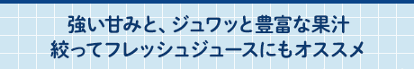 強い甘みと、ジュワッと豊富な果汁絞ってフレッシュジュースにもオススメ