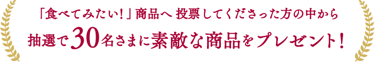 「食べてみたい！」商品へ投票してくださった方の中から抽選で30名さまに素敵な賞品をプレゼント！