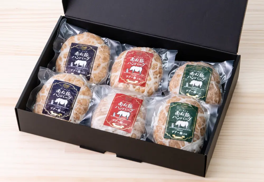 E-26 ⽯垣島産アグー豚（南ぬ豚）網脂ハンバーグ⾷べ⽐べセット（3種×各2個）のサブ画像