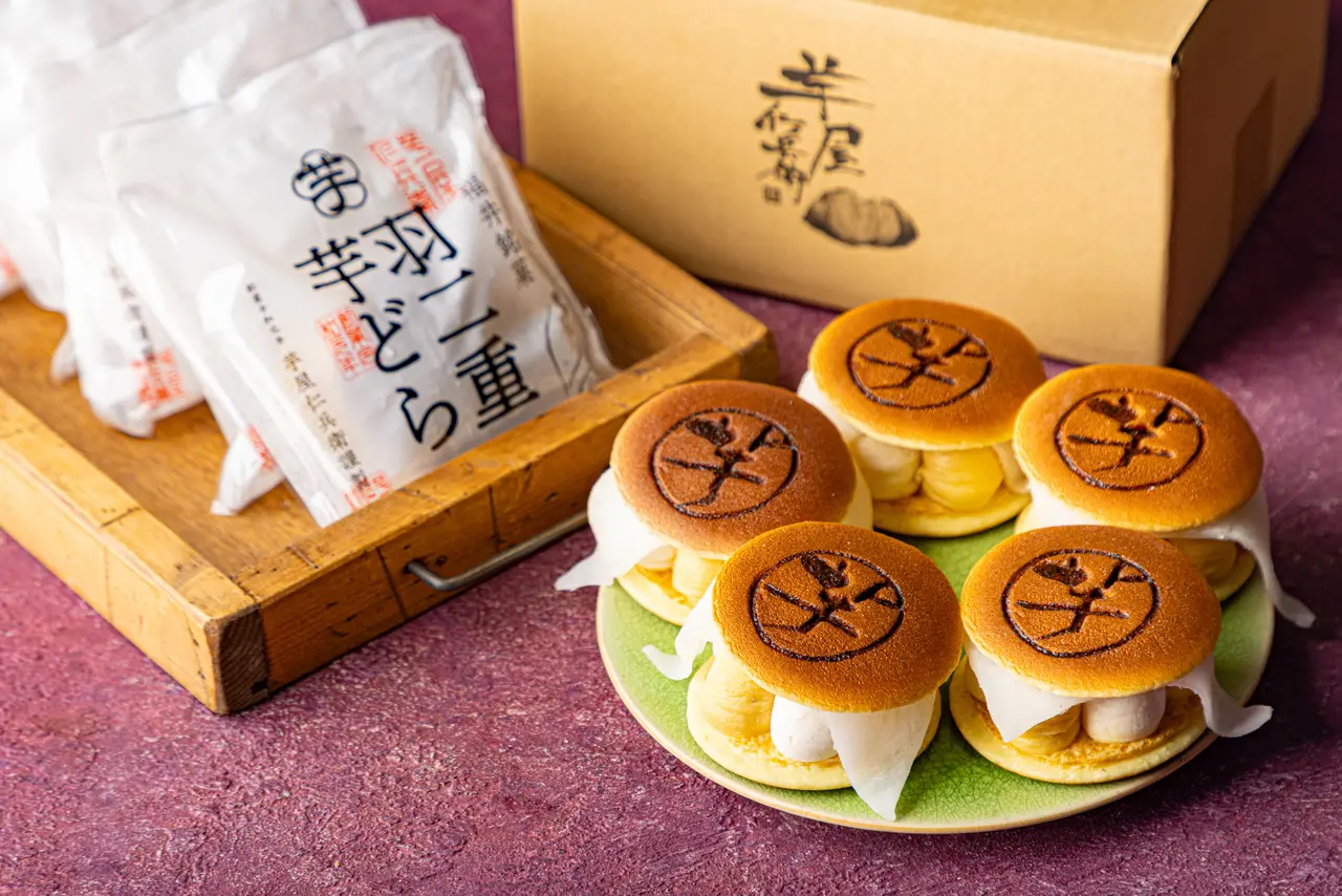 羽二重餅 焼き芋クリーム生どら焼き 5個セットの画像