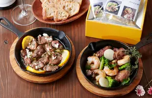 北海道のブランド豚“ゆめの大地”のたんのアフィージョ・バーニャカウダ風のサムネイル