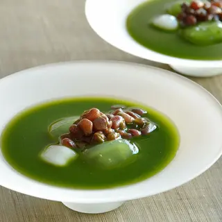 京都・東山茶寮 宇治抹茶冷やしぜんざい 水まんじゅう入り 4個入りの画像