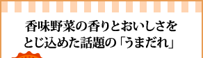 香味野菜の香りとおいしさをとじ込めた話題の「うまだれ」