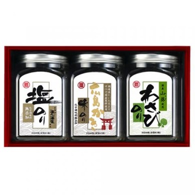 ご当地味付け海苔3本セット(わさび、かき、塩)箱入り