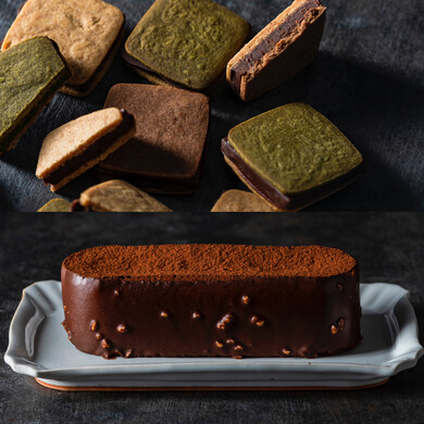 チョコレートサンド(真珠の塩キャラメル3個・バニラ・四日市抹茶・ビター各2個入)+ガトーショコラ(1本)セット