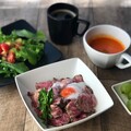 贅沢にローストビーフ丼にしました