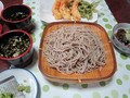 本格そばの完成　天ぷら　ウド　ふきのとう　海老