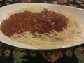 パスタと一緒に茹でて、ボロネーゼソースをかけたところ